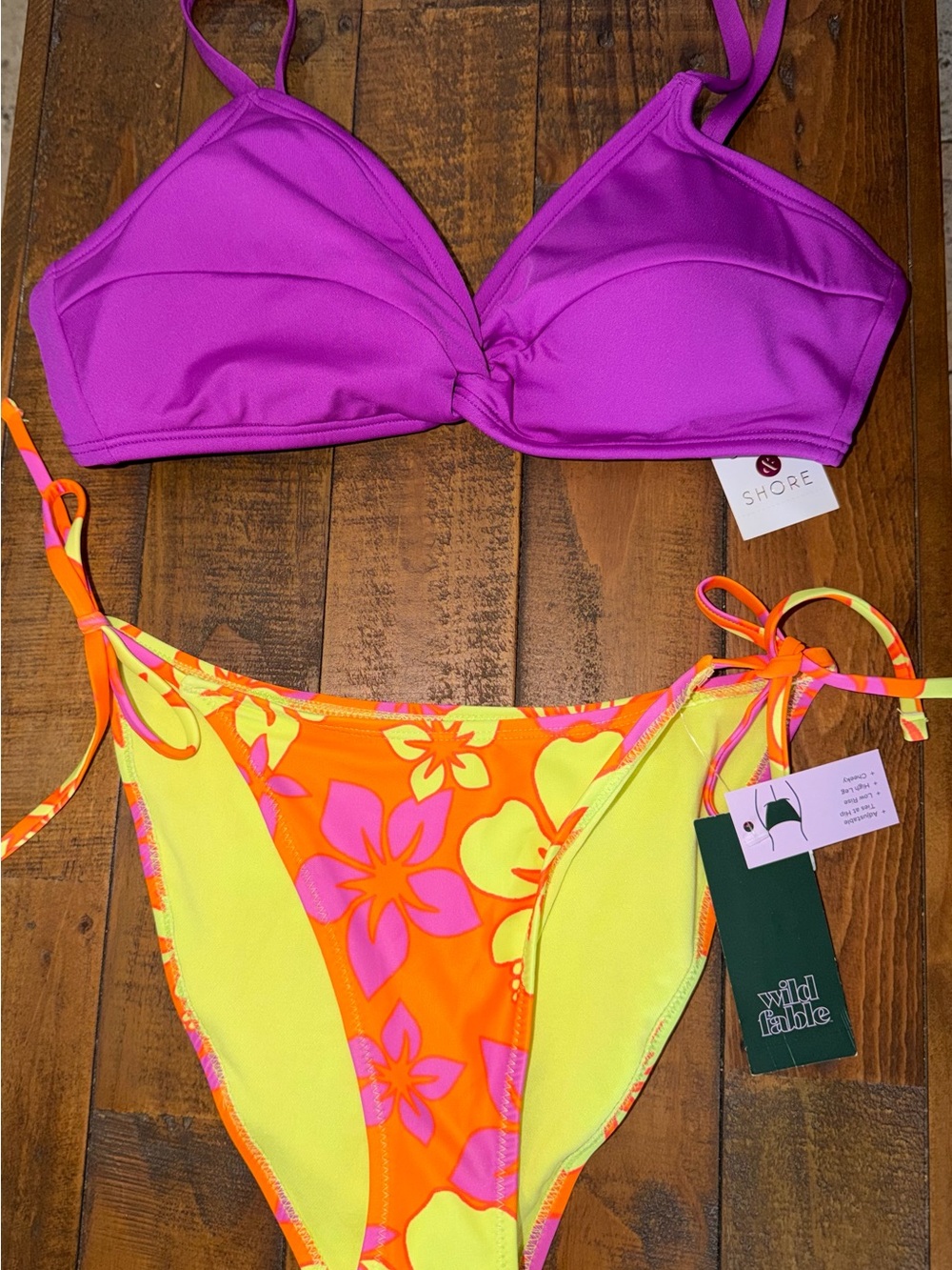 Target Women’s Two-Piece Bikini Set - Magenta Top & Neon Floral Bottom